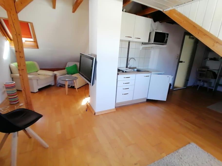 een kamer met een keuken en een woonkamer bij Wohnung für 2 Personen in Villingen-Schwenningen