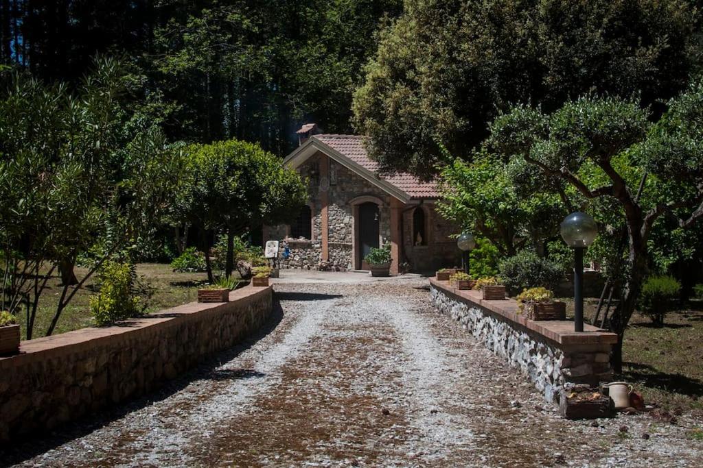 une maison avec une passerelle devant une cour dans l'établissement La pace dei sensi, à Maida