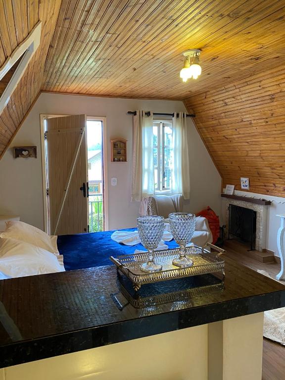 Postel nebo postele na pokoji v ubytování Chalés Paraíso Monte Verde