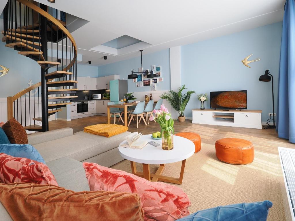 Zona d'estar a Seebrücke Heringsdorf - Appartement mit 2 Schlafzimmern und Balkon S6