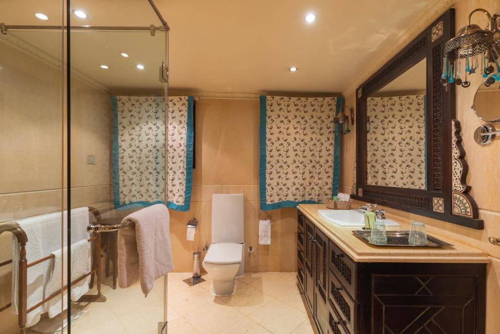 a bathroom with a toilet and a sink and a shower at Le Riad Hotel de Charme in Cairo