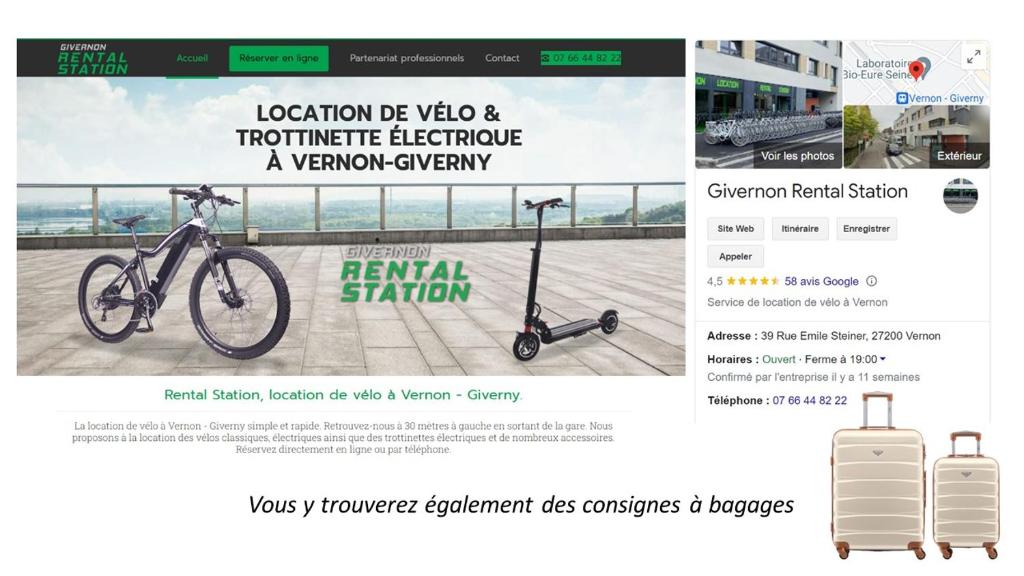 a website with a bicycle and a luggage cart at Appt cosy coeur historique+park, 5mn gare Vernon in Vernon