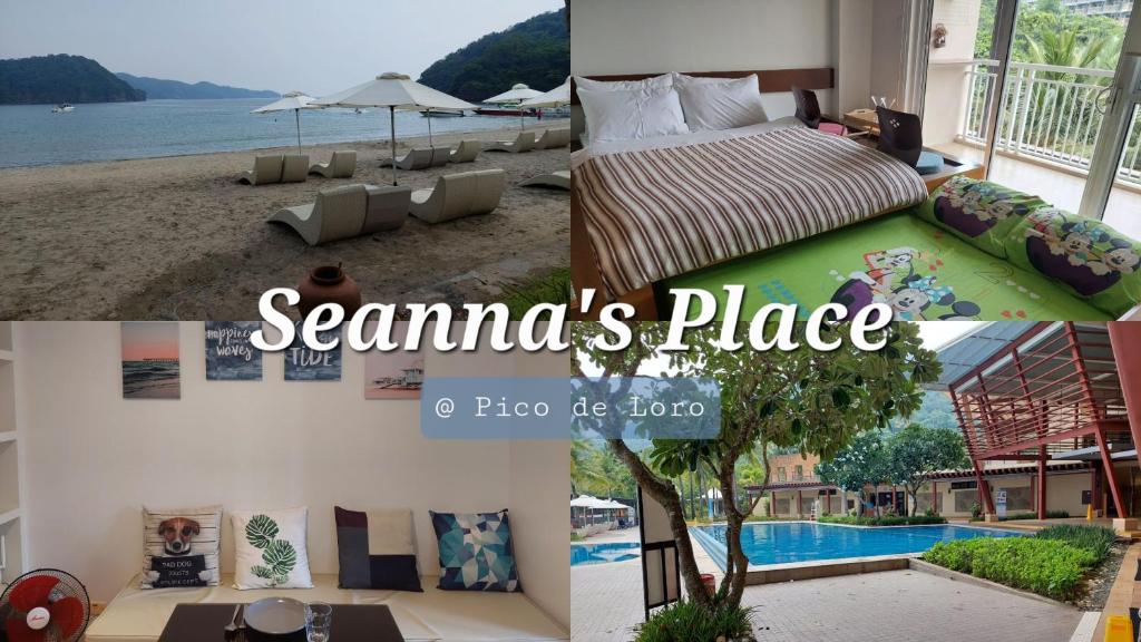 a collage of pictures of a bedroom and a pool at Seanna's Place at Pico de Loro in Nasugbu