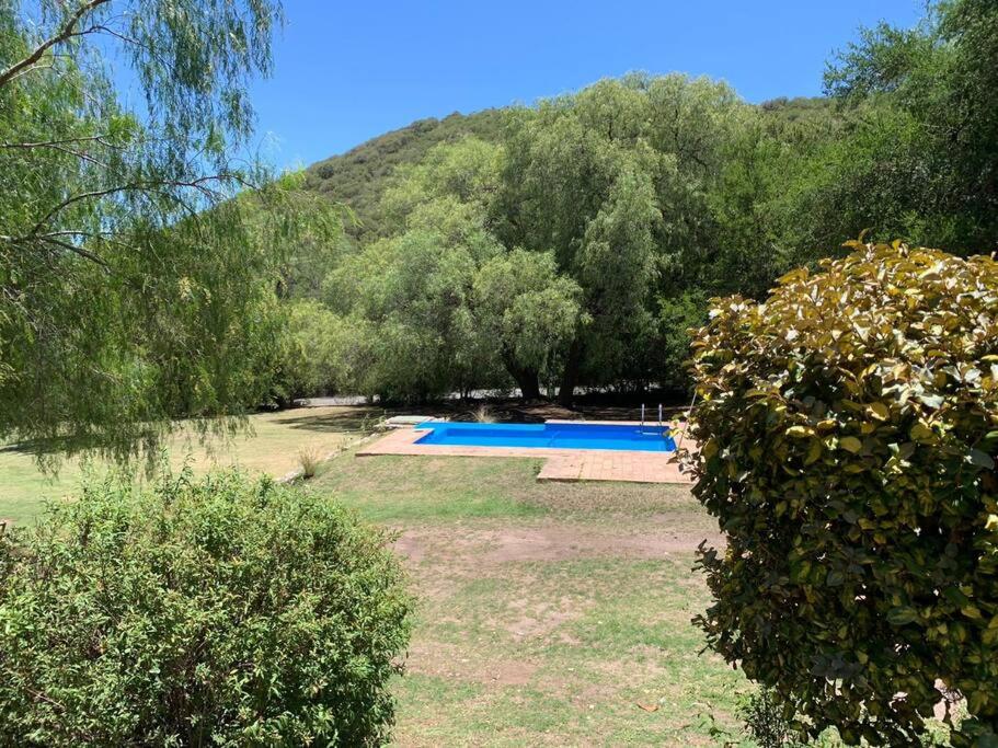 a row of swimming pools in a yard with trees at Casa de Piedra in La Cumbre