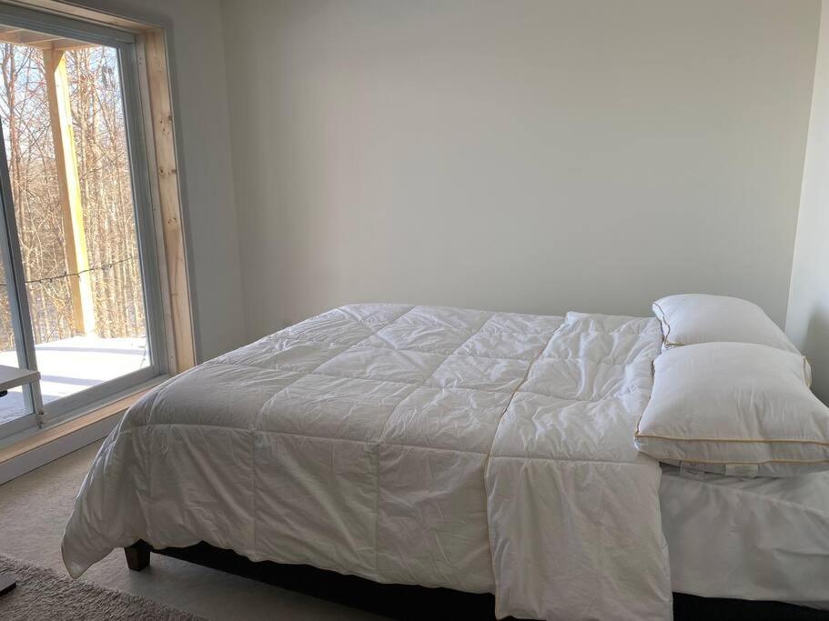 Una cama o camas en una habitación de Chalet avec Spa Baskatong
