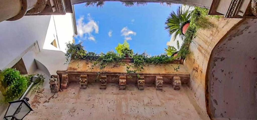 an overhead view of a courtyard with plants on a building at Suite in centro in Galatina