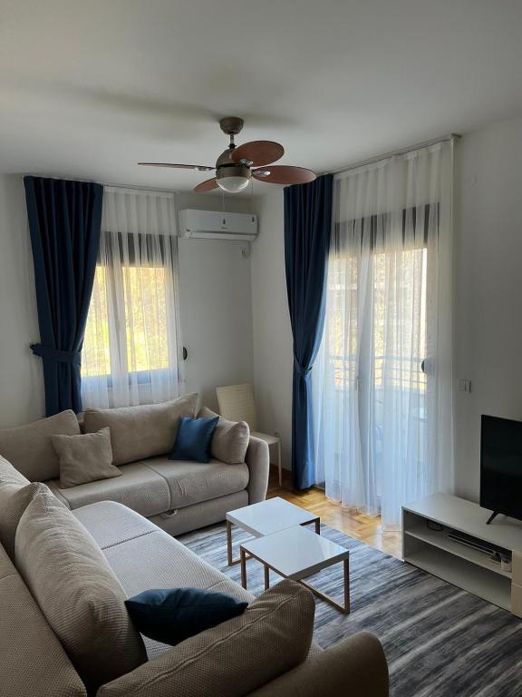 a living room with a couch and a tv at Apartman darko in Becici