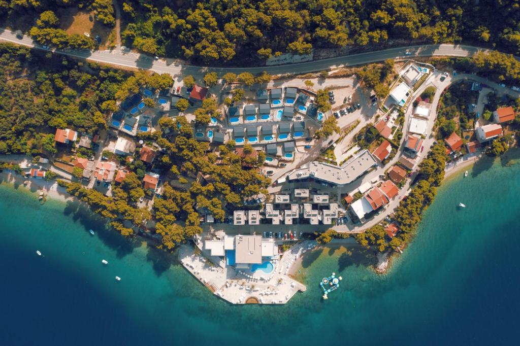 an aerial view of an island in the water at MORENIA Park Villas in Podaca