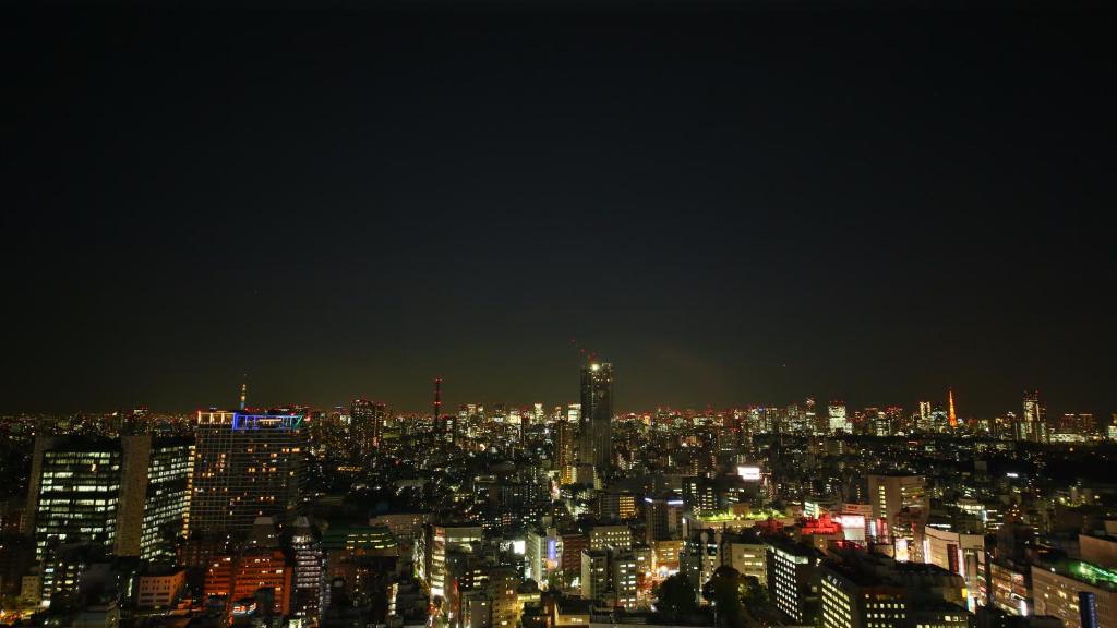a view of a city at night with lights at Hotel Gracery Shinjuku in Tokyo