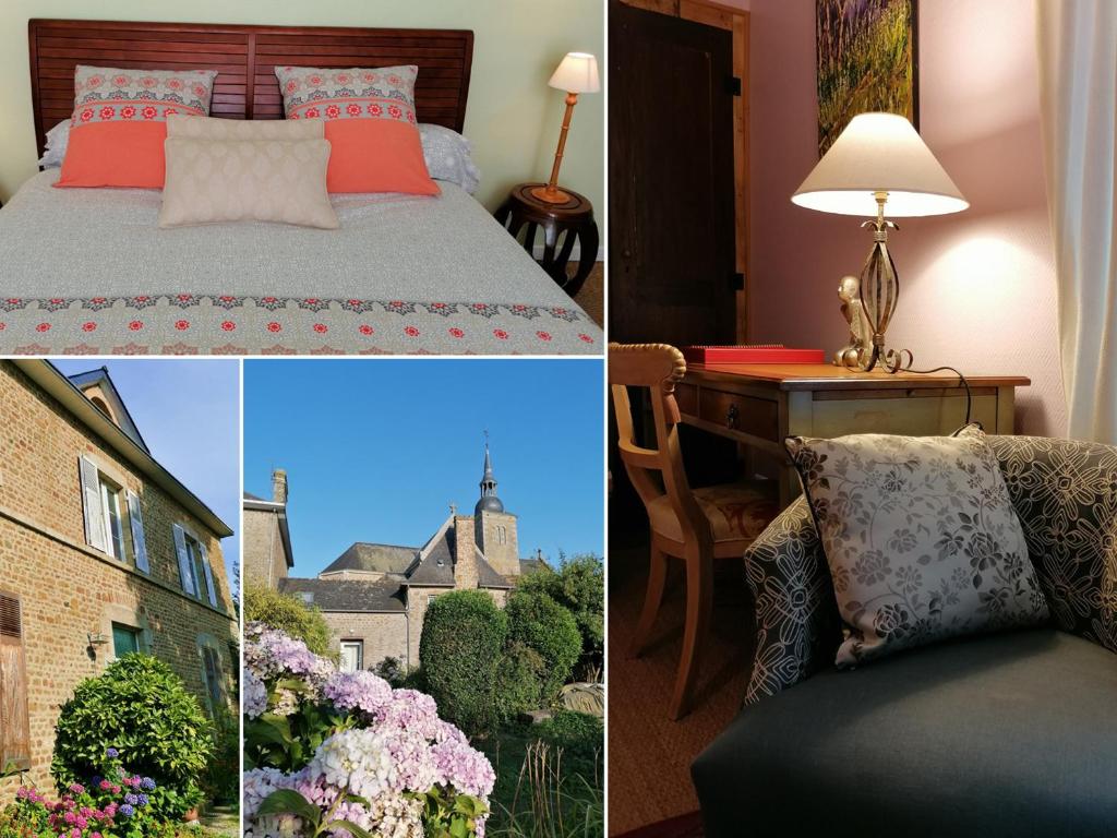 2 Bilder eines Schlafzimmers mit einem Bett und einem Schloss in der Unterkunft Guestroom Lassay-les-Châteaux, 2 pièces, 4 personnes - FR-1-600-228 in Niort-la-Fontaine