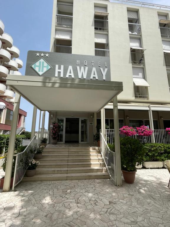 a building with a sign that reads hotel haweway at Hotel Haway in Rimini