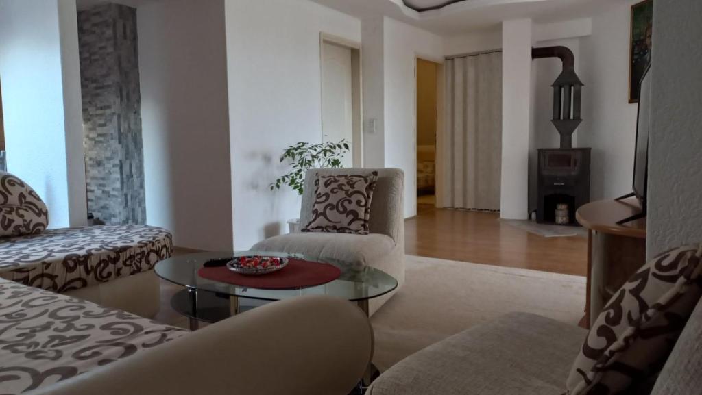 a living room with a couch and a table at Apartman Saša in Vranje