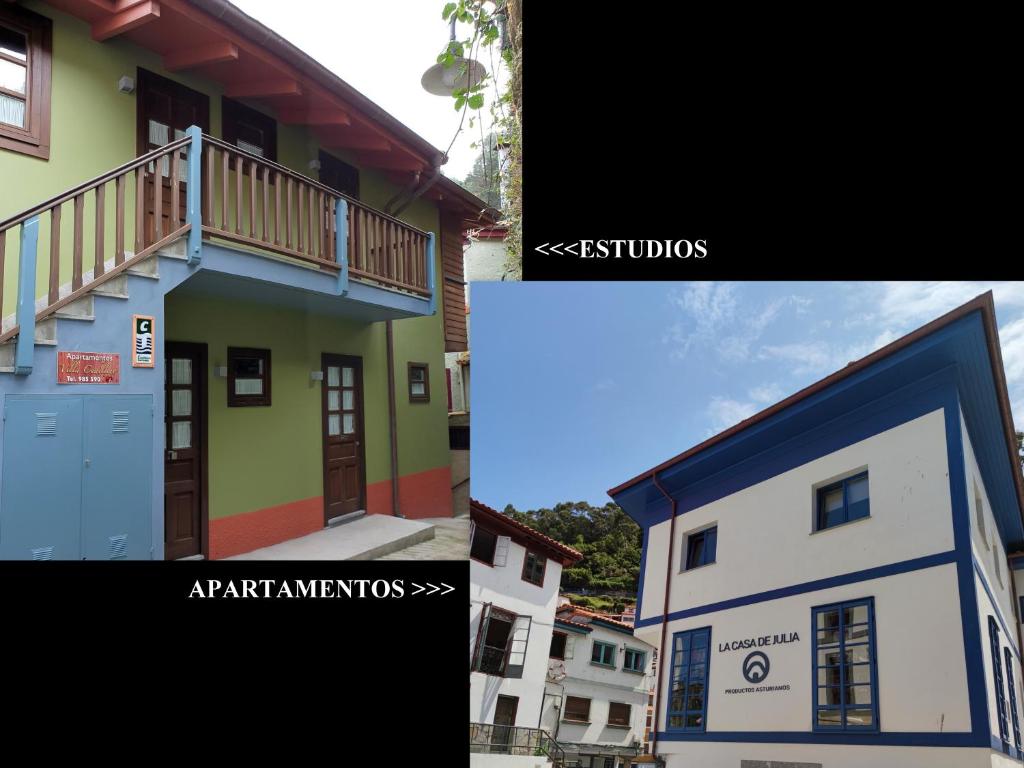 a collage of two pictures of a building at Villa Cudillero - recep H Isabel in Cudillero
