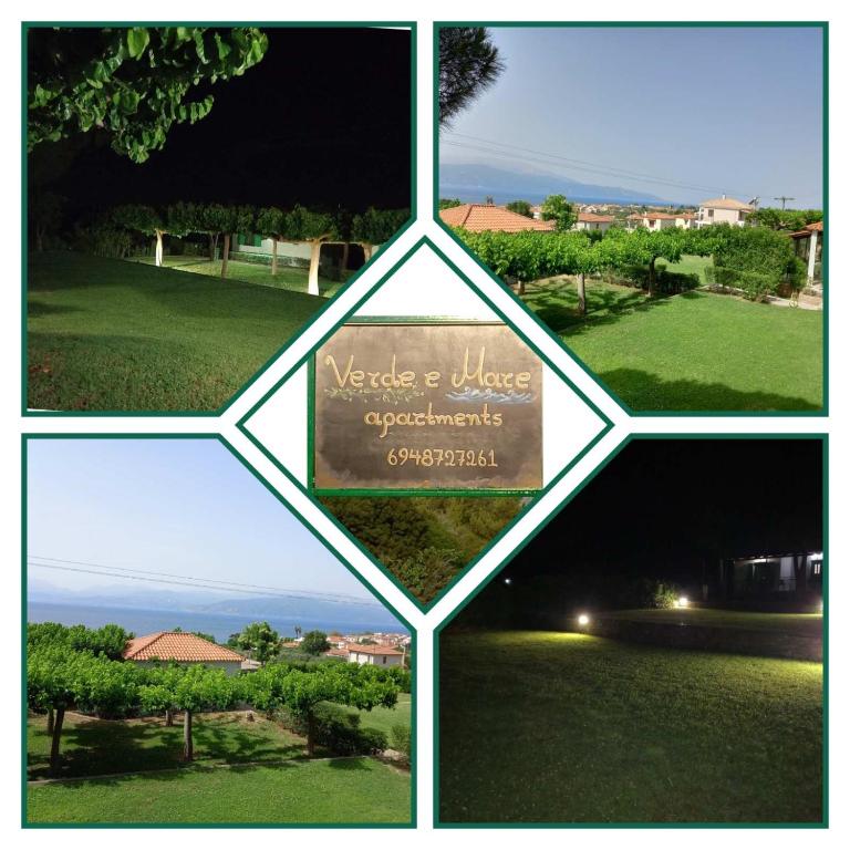 a collage of four pictures of a park at Verde e Mare apartments-Marathias in Marathias