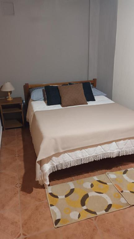 ein großes Bett in einem Zimmer mit einem Teppich in der Unterkunft ALOJAMIENTO FAMILIAR in Puerto Iguazú