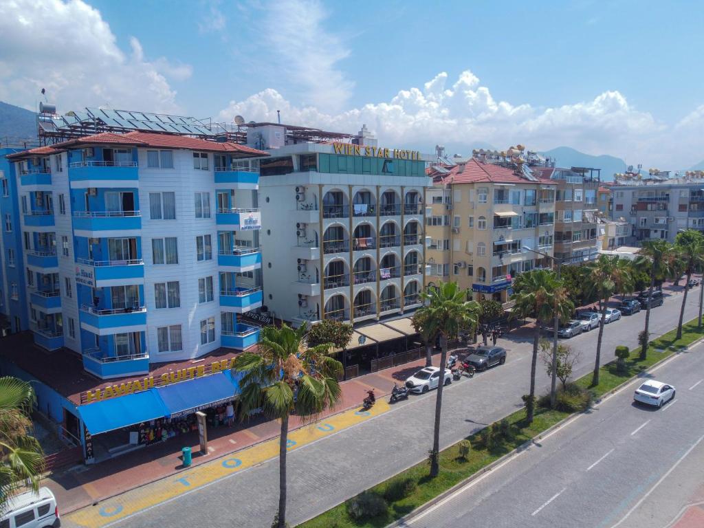 an aerial view of a city street with buildings at Hawaii Suite Beach Hotel in Alanya