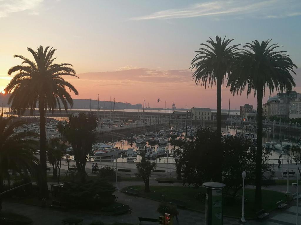 vista su un porto con palme e barche di Inmejorable en el Puerto Deportivo a 1 minuto de la playa. Pleno centro a Gijón