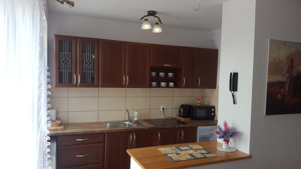 Kuchyňa alebo kuchynka v ubytovaní APARTHOTEL Apartamenty KORONA przy Termach Cieplickich 10proc rabatu do TERM Jelenia Góra Cieplice
