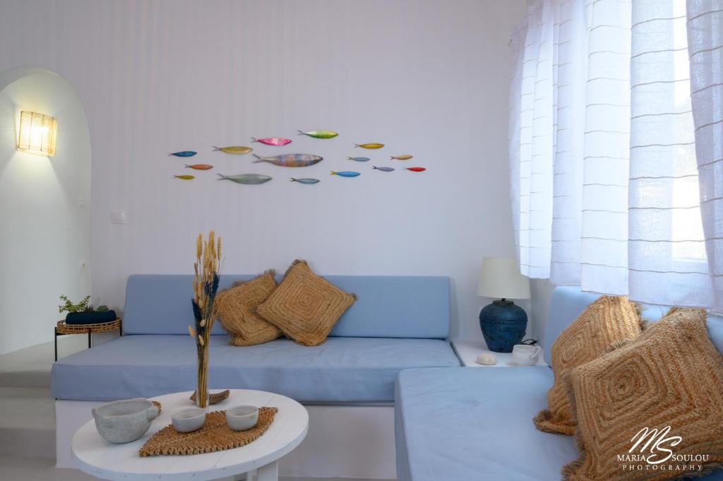 Posezení v ubytování Siridaki Homes Leros