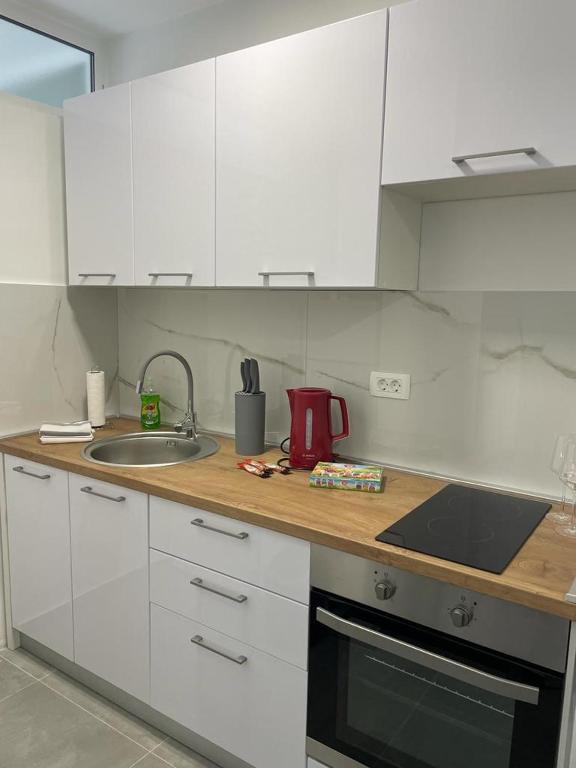 Kuchyň nebo kuchyňský kout v ubytování Apartman Stela