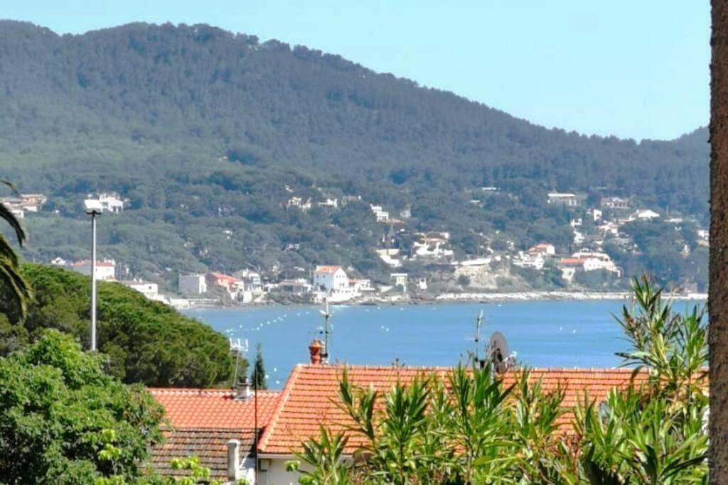 a view of a body of water with houses at Proche de la plage les hauts du port in Saint-Cyr-sur-Mer
