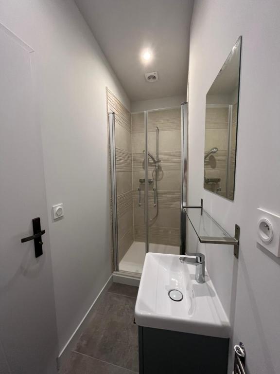 Łazienka w obiekcie Chez Oma I 1 appartement indépendant OPI I 3 chambres privatives avec salle d eau et salon commun cuisine commune WC commun patio commun