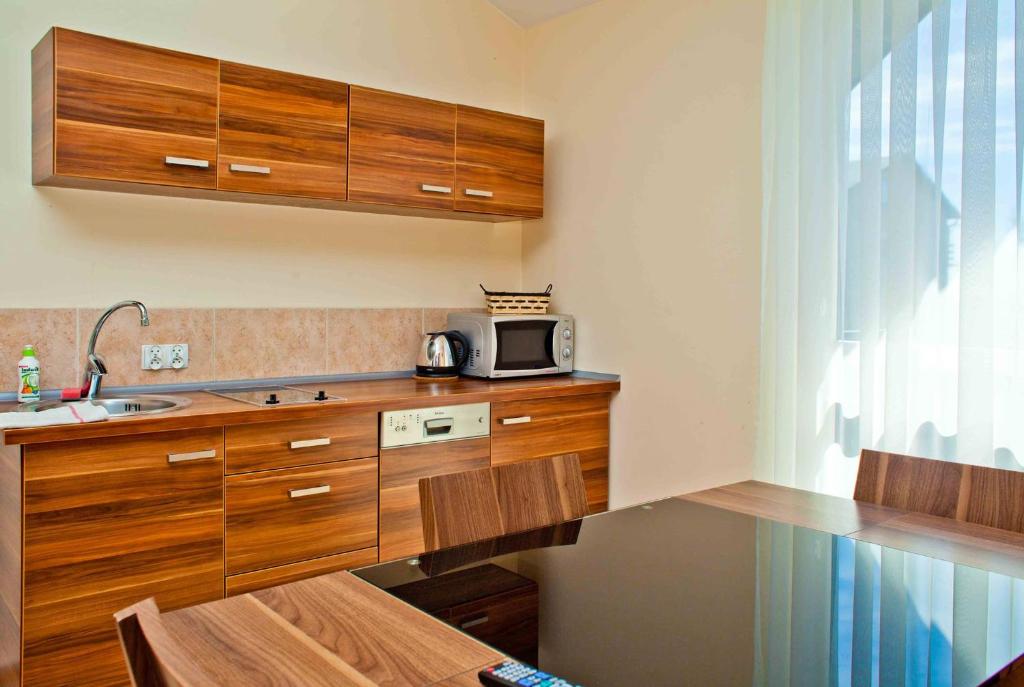 Kuchyňa alebo kuchynka v ubytovaní Amelia Apartamenty - sala zabaw, 2 sypialnie, garaż podziemny
