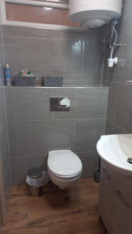 ein Badezimmer mit einem weißen WC und einem Waschbecken in der Unterkunft Bicik-Lak in Balatonfůzfő