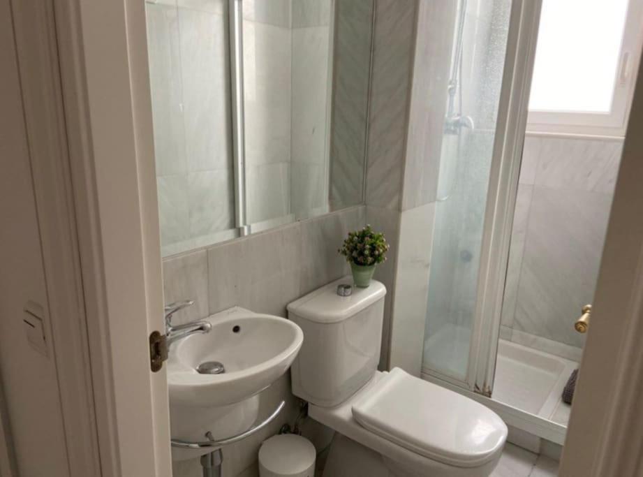 a bathroom with a toilet and a sink and a shower at Apartamento encantador en Sevilla in Seville