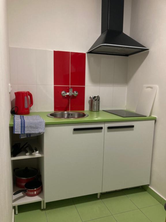 Kuchyň nebo kuchyňský kout v ubytování Capsule hostel Žižkov tower
