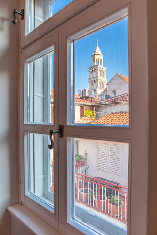 a view of the cathedral from a window at Within Ancient Walls in Split
