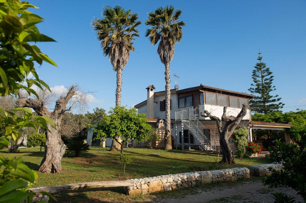 a house with palm trees in front of it at Villa del Ruach in Merine