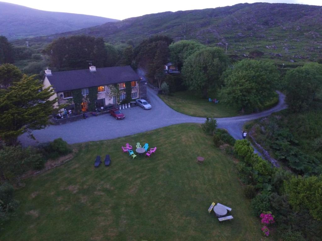 an aerial view of a house with a yard at The Olde Forge B & B in Caherdaniel