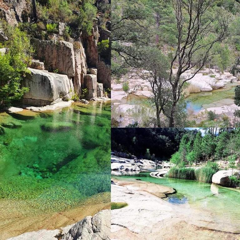 two pictures of a river with green water at Chalet in Petreto-Bicchisano