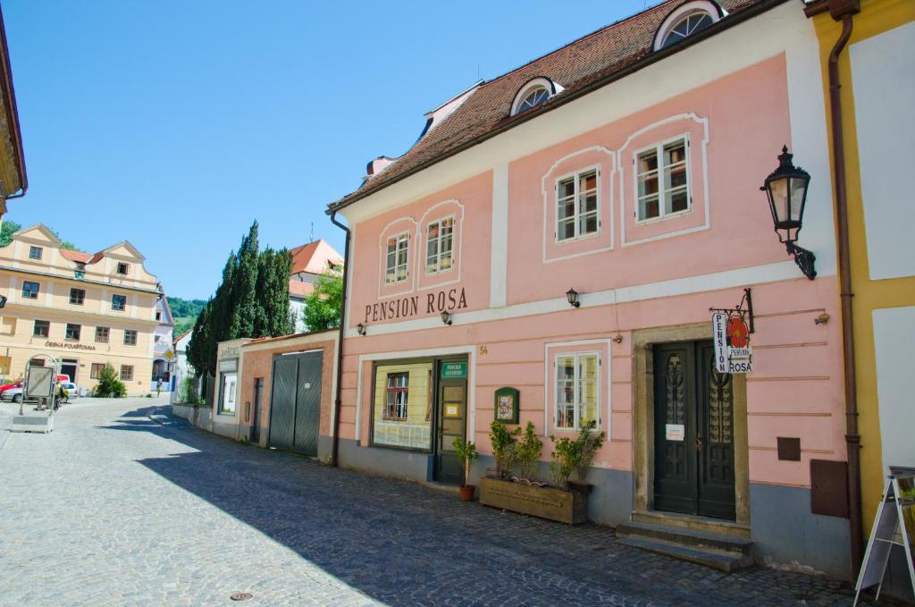 a street scene with buildings and a building at Pension Rosa in Český Krumlov