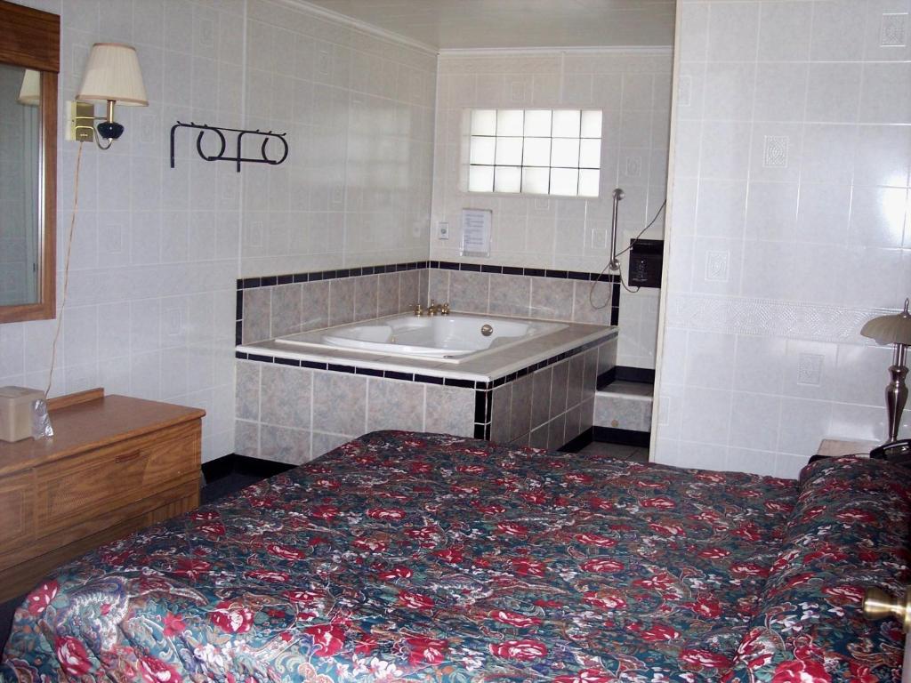 1 dormitorio con cama y bañera en Clearview Motor Inn, en Hanover