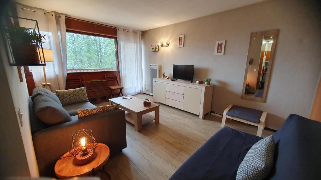 - un salon avec un canapé et une table dans l'établissement STUDIO CENTRE ET PIED DES PISTES, à Valberg