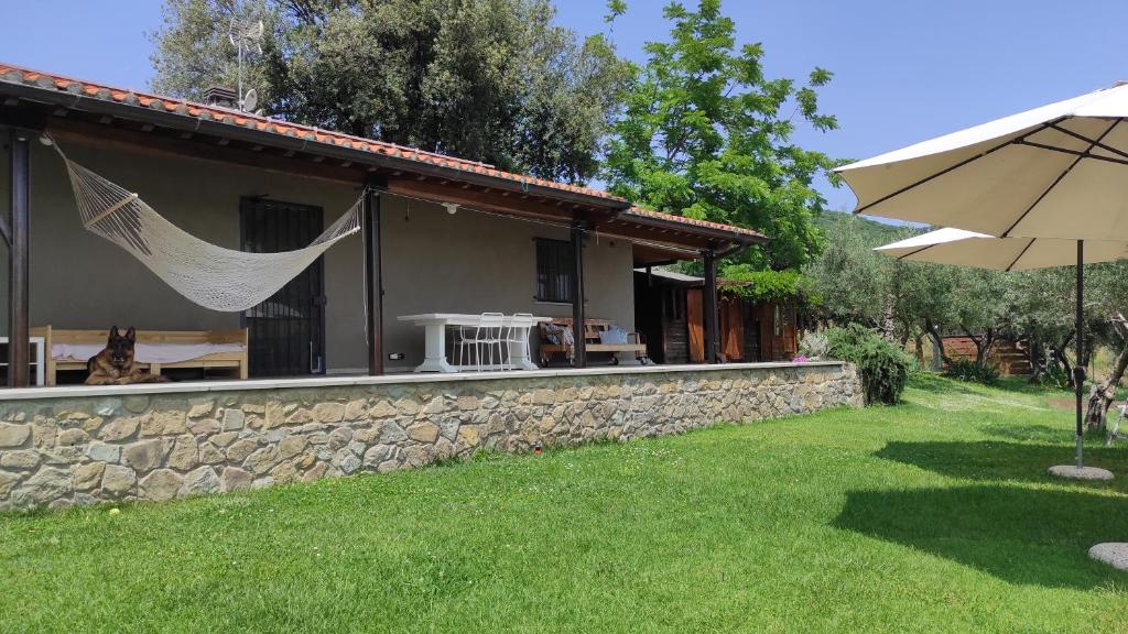 una casa con una hamaca en un patio en B&B La casina di Iris, en Arezzo
