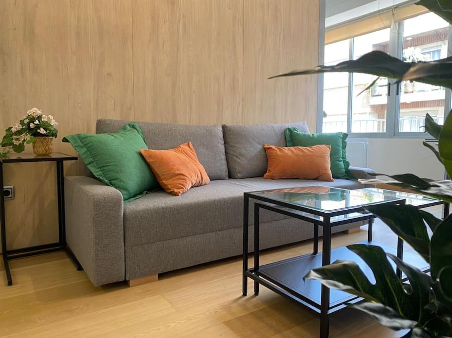een woonkamer met een bank met kussens erop bij Executive STYLE near DownTwon in Valencia