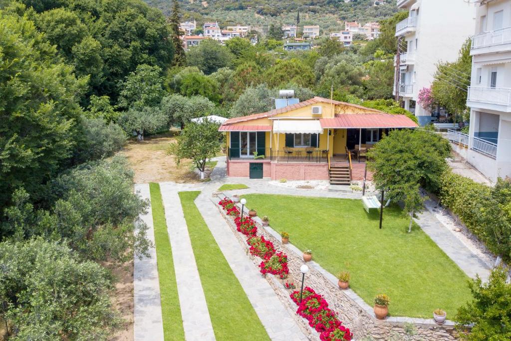 an aerial view of a house with a garden at Xenophon House in Paleo Tsifliki