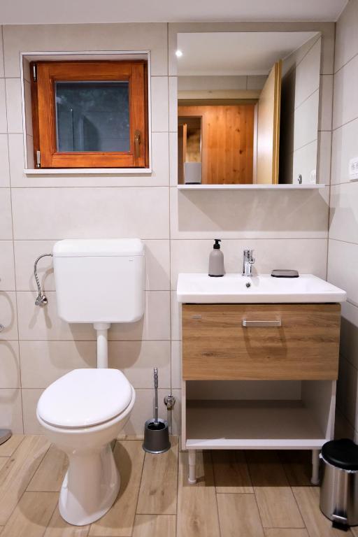 Koupelna v ubytování Wooden house Ažbe