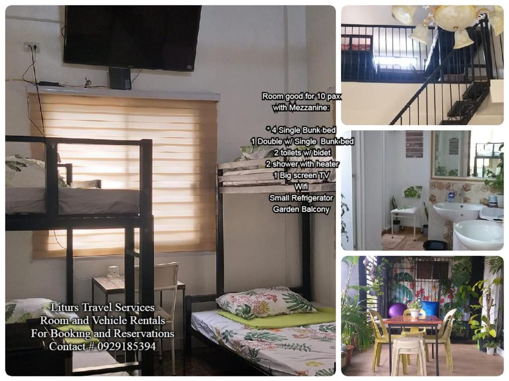 un collage di foto di una camera con letto a castello di Liturs Travel Services / Homestay / Rent a Car a Bacolod