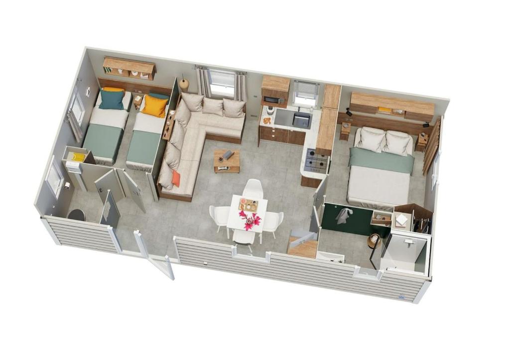 a rendering of a floor plan of a room at Mobile-home dans camping 4 étoiles in Condrieu