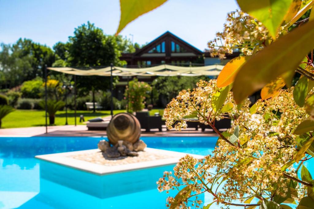 een zwembad met een fontein voor een huis bij B&B Villa Sbaraglia in Alatri