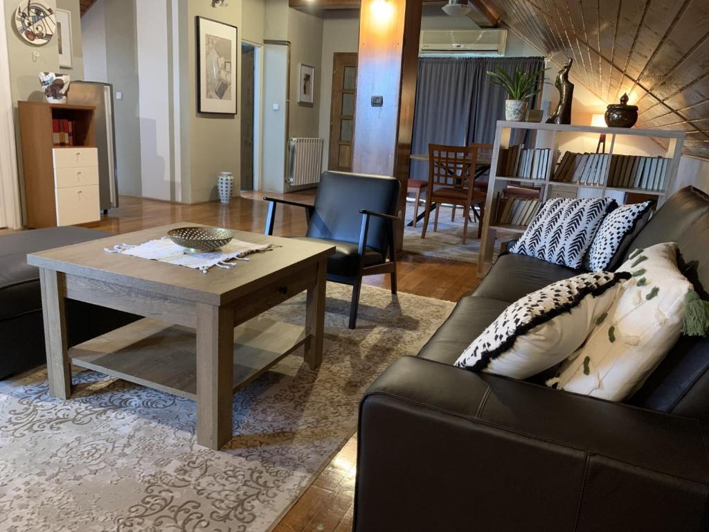 EDEN Apartment في Sveta Nedjelja: غرفة معيشة مع أريكة وطاولة قهوة