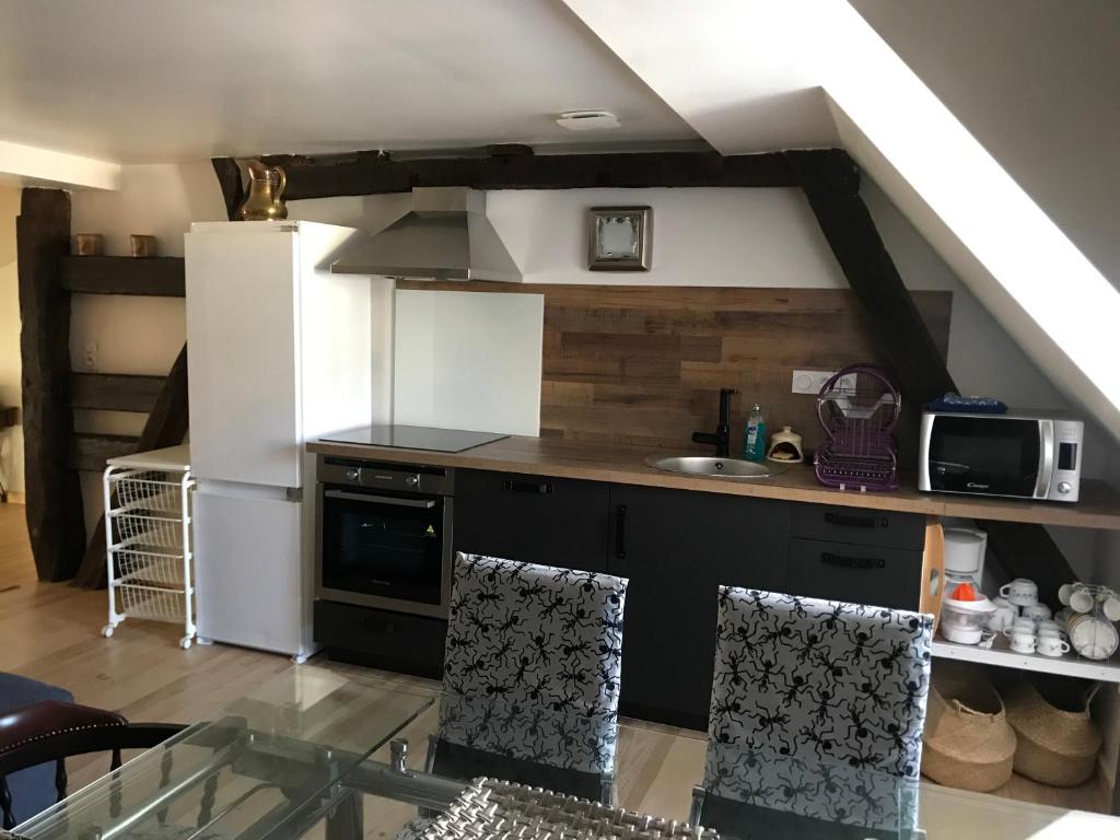 a kitchen with a white refrigerator and a stove at Cordeliers Dandelion in Sarlat-la-Canéda