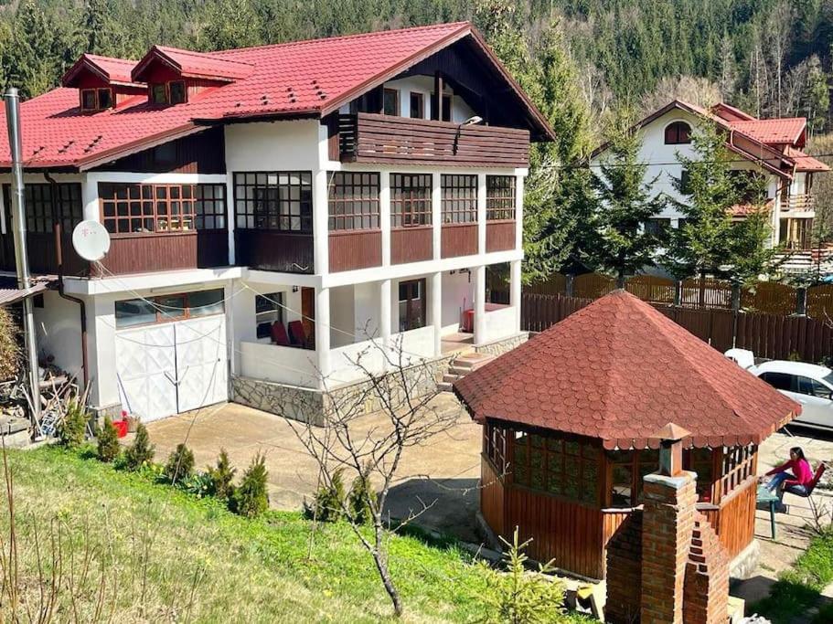 une vue aérienne sur une maison avec un toit rouge dans l'établissement Casa Doina Cheia, à Cheia