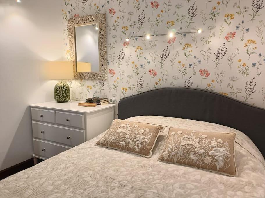 ein Schlafzimmer mit einem Bett mit einer Kommode und einem Spiegel in der Unterkunft Centro. Bahía. Estaciones. in Santander