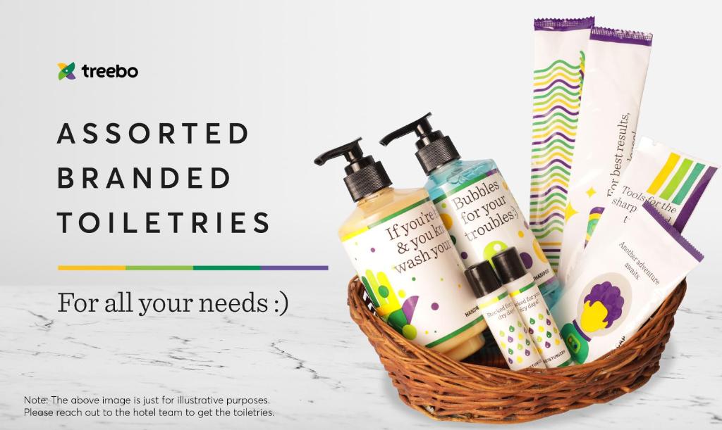a basket ofentedented toothbrushes and toothpaste at Treebo Terminus, Koramangala 5th Block in Bangalore