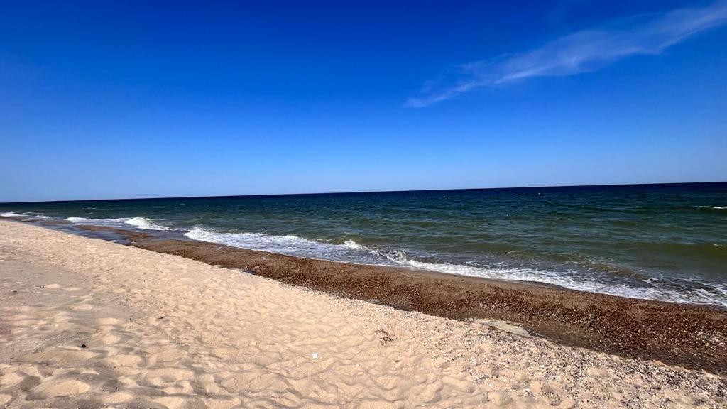 una playa de arena con el océano en el fondo en Золотой Бугаз, Колоски, апартамент 7/1, en Karolino-Buhaz